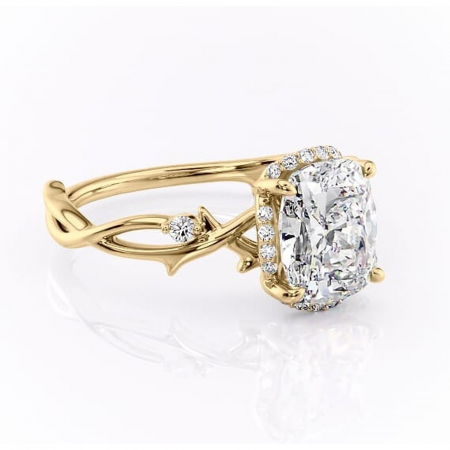 14K - Inel de logodnă Isolde din aur Galben 14kt cu moissanite tăietură pernă – Halo rafinată pentru profil mediu | Personalizează și configurează gratuit online