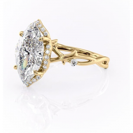 Inel de logodnă Isolde din aur Galben 14kt cu moissanite tăietură marquise – Halo rafinată pentru profil mediu | Personalizează și configurează gratuit online [6]