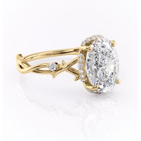 Ovală - Inel de logodnă Isolde din aur Galben 18kt cu moissanite tăietură ovală – Halo rafinată pentru profil mediu | Personalizează și configurează gratuit online