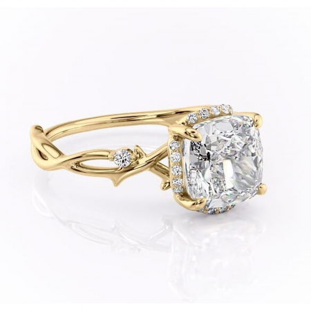 Pernă - Inel de logodnă Isolde din aur Galben 18kt cu moissanite tăietură pernă – Halo rafinată pentru profil mediu | Personalizează și configurează gratuit online