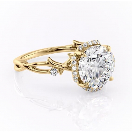 Aur galben - Inel de logodnă Isolde din aur Galben 14kt cu moissanite tăietură rotundă – Halo rafinată pentru profil mediu | Personalizează și configurează gratuit online