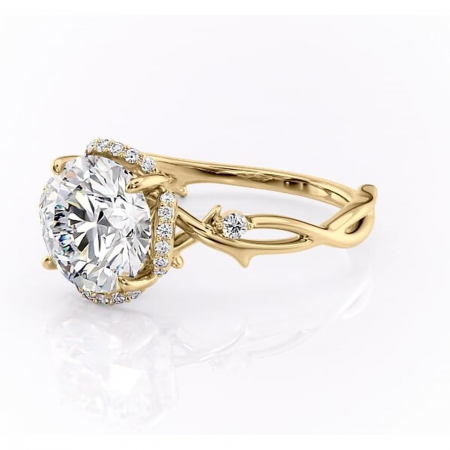 Inel de logodnă Isolde din aur Galben 14kt cu moissanite tăietură rotundă – Halo rafinată pentru profil mediu | Personalizează și configurează gratuit online [6]