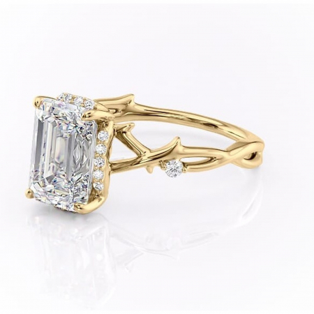 Inel de logodnă Isolde din aur Galben 14kt cu moissanite tăietură smarald – Halo rafinată pentru profil mediu | Personalizează și configurează gratuit online [6]