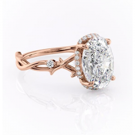 Ovală - Inel de logodnă Isolde din aur Rose 18kt cu moissanite tăietură ovală – Halo rafinată pentru profil mediu | Personalizează și configurează gratuit online
