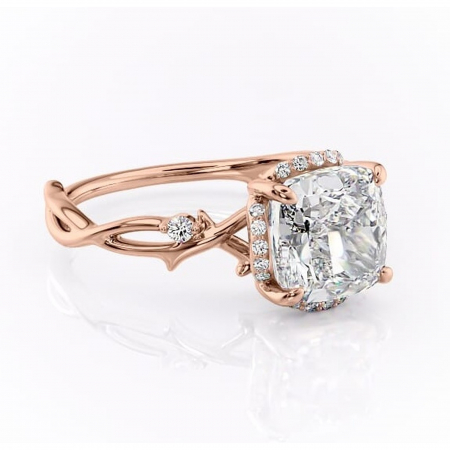 Pernă - Inel de logodnă Isolde din aur Rose 18kt cu moissanite tăietură pernă – Halo rafinată pentru profil mediu | Personalizează și configurează gratuit online