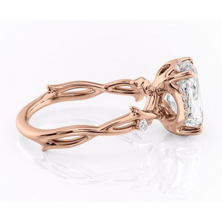 Inel de logodnă Isolde din aur Rose 14kt cu moissanite tăietură radiantă – Halo rafinată pentru profil mediu | Personalizează și configurează gratuit online [1]