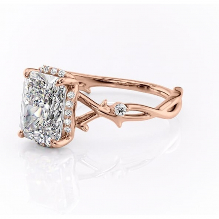 Inel de logodnă Isolde din aur Rose 14kt cu moissanite tăietură radiantă – Halo rafinată pentru profil mediu | Personalizează și configurează gratuit online [6]