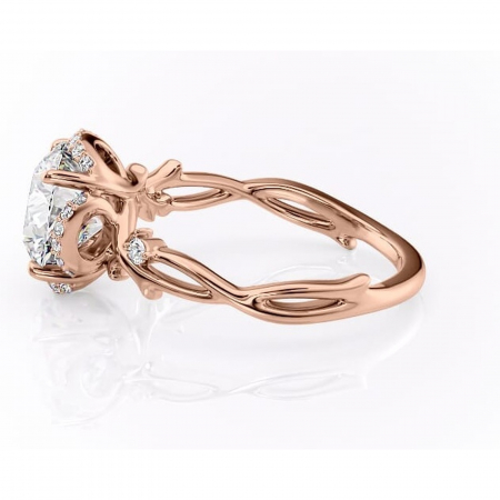 Inel de logodnă Isolde din aur Rose 14kt cu moissanite tăietură rotundă – Halo rafinată pentru profil mediu | Personalizează și configurează gratuit online [5]