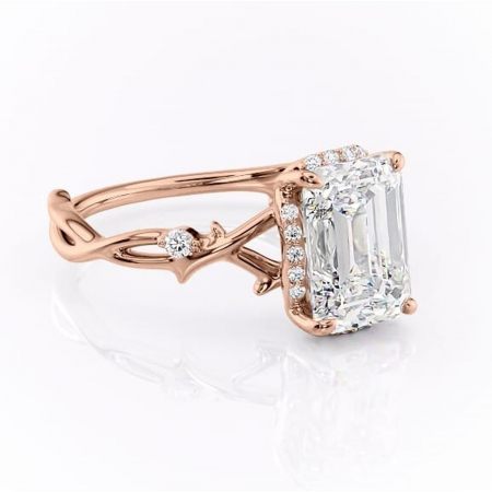 Smarald - Inel de logodnă Isolde din aur Rose 18kt cu moissanite tăietură smarald – Halo rafinată pentru profil mediu | Personalizează și configurează gratuit online