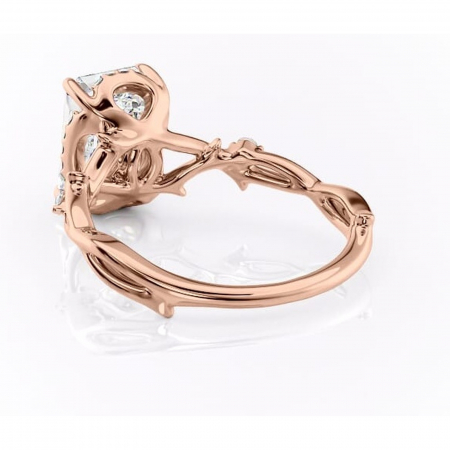 Inel de logodnă Isolde din aur Rose 14kt cu moissanite tăietură smarald – Halo rafinată pentru profil mediu | Personalizează și configurează gratuit online [3]