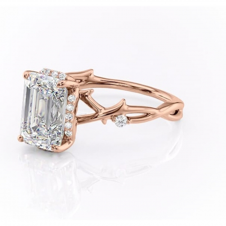 Inel de logodnă Isolde din aur Rose 14kt cu moissanite tăietură smarald – Halo rafinată pentru profil mediu | Personalizează și configurează gratuit online [6]