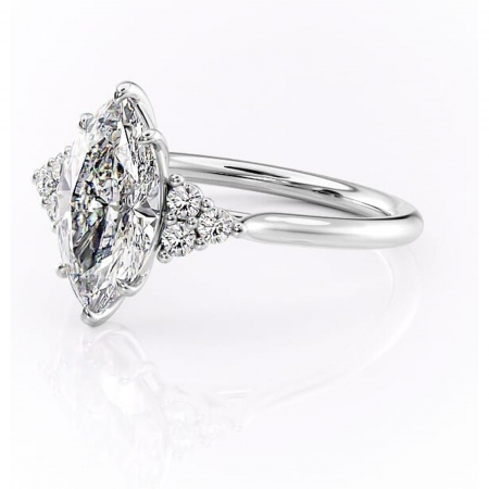 Inel de logodnă Ivylyn din aur Alb 14kt cu moissanite tăietură marquise – Montură cu trei pietre rafinată pentru profil mediu | Personalizează și configurează gratuit online [6]