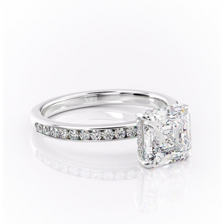 Asscher - Inel de logodnă Jade din aur Alb 14kt cu moissanite tăietură asscher – Montură cu canal rafinată pentru profil înalt | Personalizează și configurează gratuit online