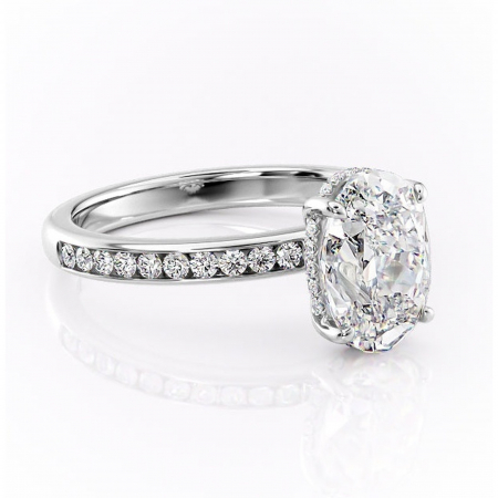 Ovală - Inel de logodnă Jade din aur Alb 14kt cu moissanite tăietură ovală – Montură cu canal rafinată pentru profil înalt | Personalizează și configurează gratuit online