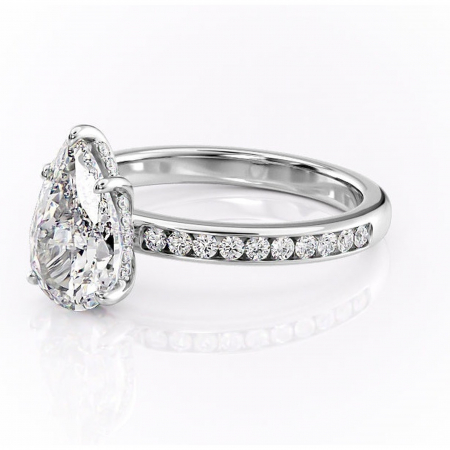 Inel de logodnă Jade din aur Alb 14kt cu moissanite tăietură pară – Montură cu canal rafinată pentru profil înalt | Personalizează și configurează gratuit online [6]