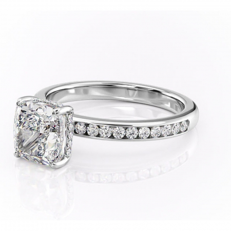 Inel de logodnă Jade din aur Alb 18kt cu moissanite tăietură pernă – Montură cu canal rafinată pentru profil înalt | Personalizează și configurează gratuit online [6]