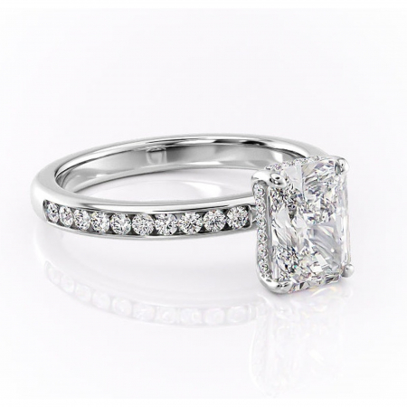 18K - Inel de logodnă Jade din aur Alb 18kt cu moissanite tăietură radiantă – Montură cu canal rafinată pentru profil înalt | Personalizează și configurează gratuit online