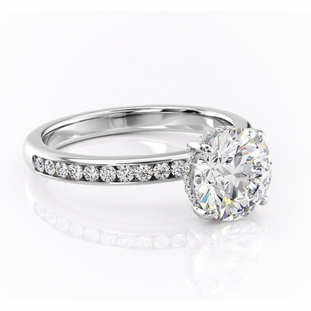 Halo - Inel de logodnă Jade din aur Alb 14kt cu moissanite tăietură rotundă – Montură cu canal rafinată pentru profil înalt | Personalizează și configurează gratuit online