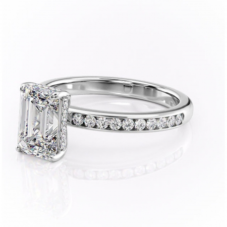 Inel de logodnă Jade din aur Alb 14kt cu moissanite tăietură smarald – Montură cu canal rafinată pentru profil înalt | Personalizează și configurează gratuit online [6]