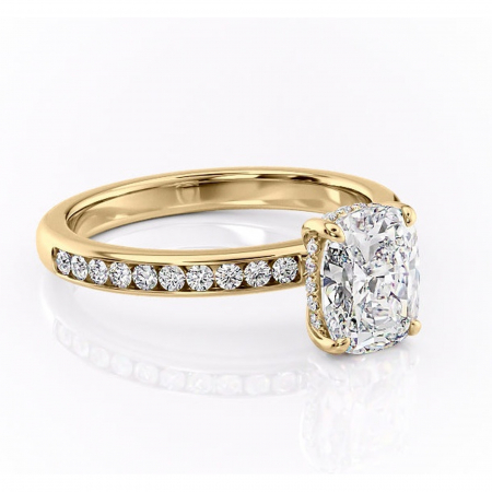 14K - Inel de logodnă Jade din aur Galben 14kt cu moissanite tăietură asscher – Montură cu canal rafinată pentru profil înalt | Personalizează și configurează gratuit online