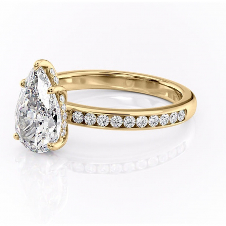 Inel de logodnă Jade din aur Galben 14kt cu moissanite tăietură pară – Montură cu canal rafinată pentru profil înalt | Personalizează și configurează gratuit online [6]