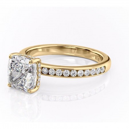 Inel de logodnă Jade din aur Galben 14kt cu moissanite tăietură pernă – Montură cu canal rafinată pentru profil înalt | Personalizează și configurează gratuit online [6]
