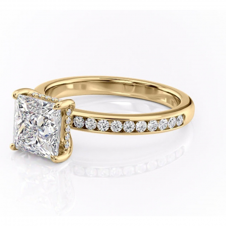 Inel de logodnă Jade din aur Galben 14kt cu moissanite tăietură princess – Montură cu canal rafinată pentru profil înalt | Personalizează și configurează gratuit online [6]