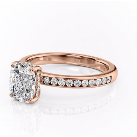 Inel de logodnă Jade din aur Rose 14kt cu moissanite tăietură asscher – Montură cu canal rafinată pentru profil înalt | Personalizează și configurează gratuit online [6]