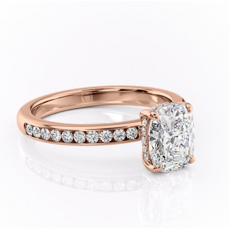 Pernă alungită - Inel de logodnă Jade din aur Rose 14kt cu moissanite tăietură asscher – Montură cu canal rafinată pentru profil înalt | Personalizează și configurează gratuit online