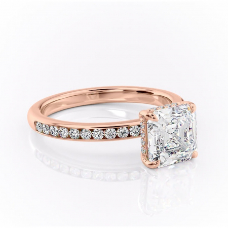 18K - Inel de logodnă Jade din aur Rose 18kt cu moissanite tăietură asscher – Montură cu canal rafinată pentru profil înalt | Personalizează și configurează gratuit online