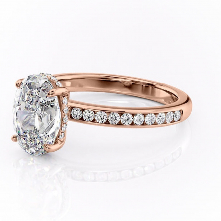Inel de logodnă Jade din aur Rose 14kt cu moissanite tăietură ovală – Montură cu canal rafinată pentru profil înalt | Personalizează și configurează gratuit online [6]