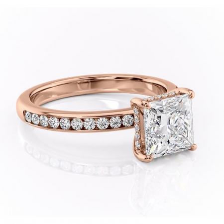 14K - Inel de logodnă Jade din aur Rose 14kt cu moissanite tăietură princess – Montură cu canal rafinată pentru profil înalt | Personalizează și configurează gratuit online