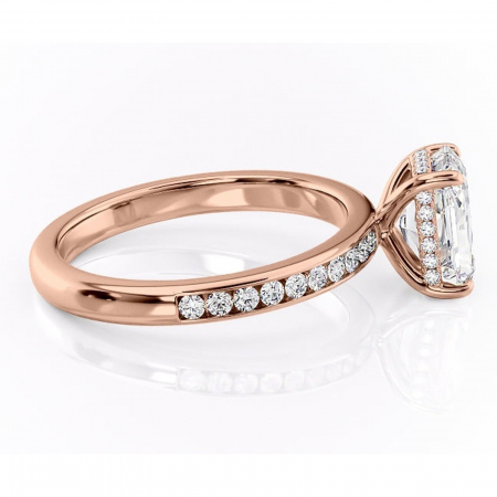 Inel de logodnă Jade din aur Rose 14kt cu moissanite tăietură radiantă – Montură cu canal rafinată pentru profil înalt | Personalizează și configurează gratuit online [1]