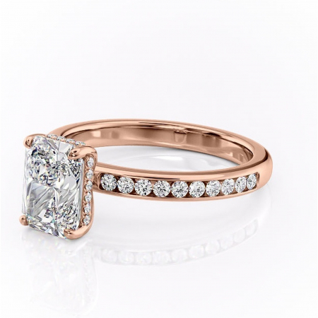 Inel de logodnă Jade din aur Rose 14kt cu moissanite tăietură radiantă – Montură cu canal rafinată pentru profil înalt | Personalizează și configurează gratuit online [6]