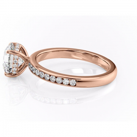 Inel de logodnă Jade din aur Rose 14kt cu moissanite tăietură rotundă – Montură cu canal rafinată pentru profil înalt | Personalizează și configurează gratuit online [5]