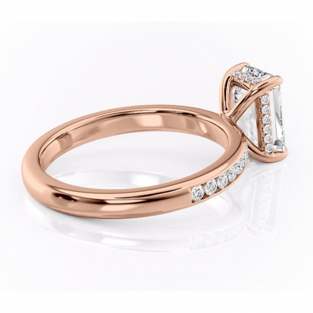 Inel de logodnă Jade din aur Rose 14kt cu moissanite tăietură smarald – Montură cu canal rafinată pentru profil înalt | Personalizează și configurează gratuit online [2]
