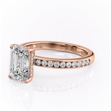 Inel de logodnă Jade din aur Rose 14kt cu moissanite tăietură smarald – Montură cu canal rafinată pentru profil înalt | Personalizează și configurează gratuit online [6]