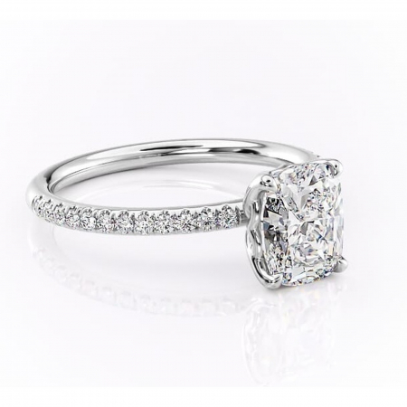 Pernă alungită - Inel de logodnă Jessamine din aur Alb 14kt cu moissanite tăietură pernă – Montură pavé rafinată pentru profil înalt | Personalizează și configurează gratuit online