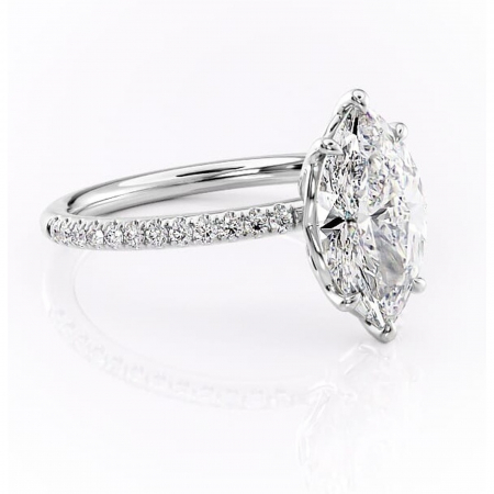 Marquise - Inel de logodnă Jessamine din aur Alb 14kt cu moissanite tăietură marquise – Montură pavé rafinată pentru profil înalt | Personalizează și configurează gratuit online