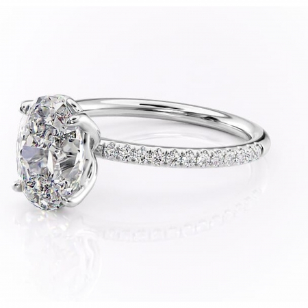Inel de logodnă Jessamine din aur Alb 14kt cu moissanite tăietură ovală – Montură pavé rafinată pentru profil înalt | Personalizează și configurează gratuit online [6]