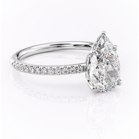 Pară - Inel de logodnă Jessamine din aur Alb 14kt cu moissanite tăietură pară – Montură pavé rafinată pentru profil înalt | Personalizează și configurează gratuit online