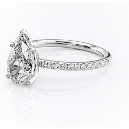 Inel de logodnă Jessamine din aur Alb 14kt cu moissanite tăietură pară – Montură pavé rafinată pentru profil înalt | Personalizează și configurează gratuit online [6]
