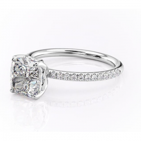 Inel de logodnă Jessamine din aur Alb 14kt cu moissanite tăietură pernă – Montură pavé rafinată pentru profil înalt | Personalizează și configurează gratuit online [6]