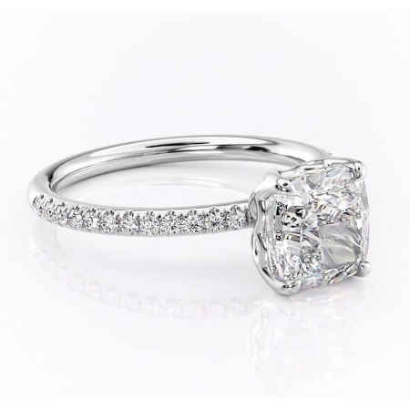 Pernă - Inel de logodnă Jessamine din aur Alb 14kt cu moissanite tăietură pernă – Montură pavé rafinată pentru profil înalt | Personalizează și configurează gratuit online