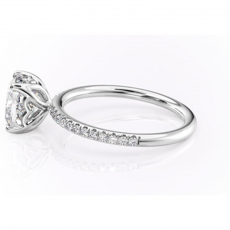 Inel de logodnă Jessamine din aur Alb 14kt cu moissanite tăietură pernă – Montură pavé rafinată pentru profil înalt | Personalizează și configurează gratuit online [5]