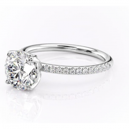 Inel de logodnă Jessamine din aur Alb 14kt cu moissanite tăietură rotundă – Montură pavé rafinată pentru profil înalt | Personalizează și configurează gratuit online [6]