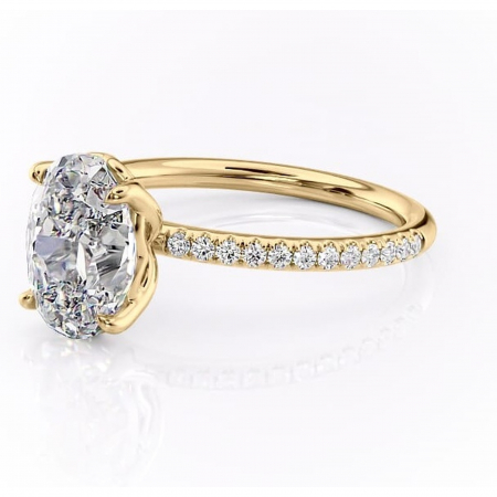 Inel de logodnă Jessamine din aur Galben 14kt cu moissanite tăietură ovală – Montură pavé rafinată pentru profil înalt | Personalizează și configurează gratuit online [6]
