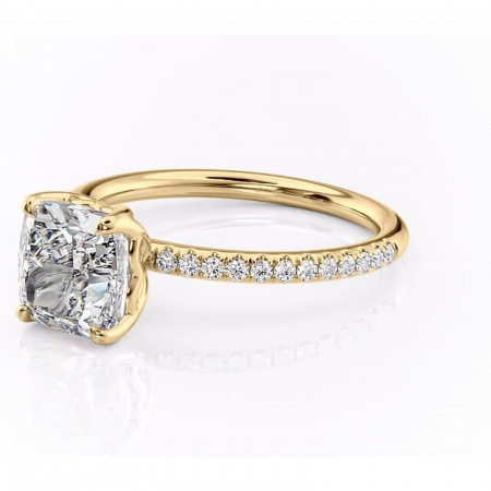 Inel de logodnă Jessamine din aur Galben 18kt cu moissanite tăietură pernă – Montură pavé rafinată pentru profil înalt | Personalizează și configurează gratuit online [6]