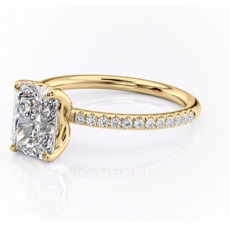 Inel de logodnă Jessamine din aur Galben 14kt cu moissanite tăietură radiantă – Montură pavé rafinată pentru profil înalt | Personalizează și configurează gratuit online [6]