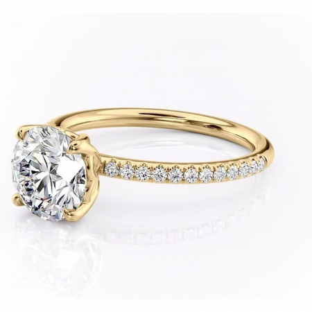 Inel de logodnă Jessamine din aur Galben 14kt cu moissanite tăietură rotundă – Montură pavé rafinată pentru profil înalt | Personalizează și configurează gratuit online [6]